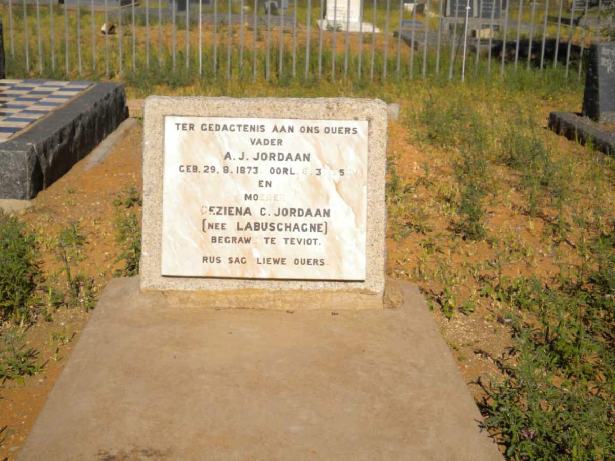 JORDAAN A.J. 1873-1995 &amp; Geziena C. nee LABUSCHAGNE