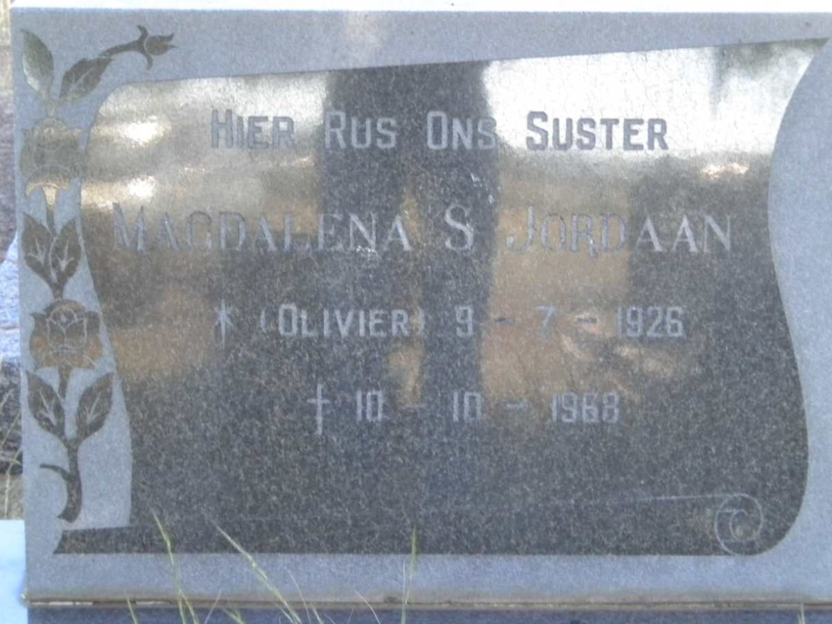 JORDAAN Magdalena S. nee OLIVIER 1926-1968