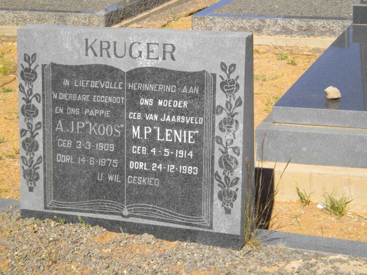 KRUGER A.J.P. 1909-1975 &amp; M.P. VAN JAARSVELD 1914-1983