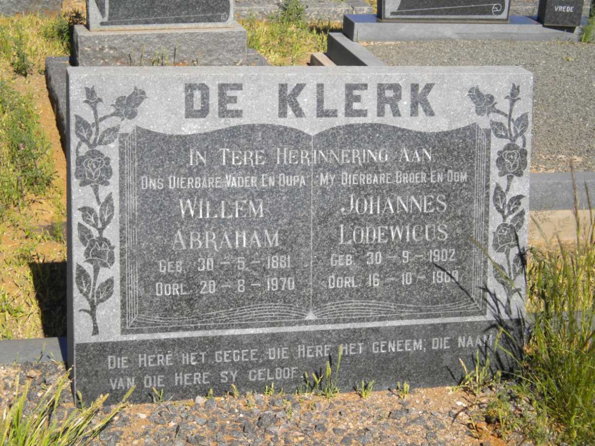 KLERK Willem Abraham, de 1881-1970 :: KLERK Johannes Lodewicus, de 1902-1969