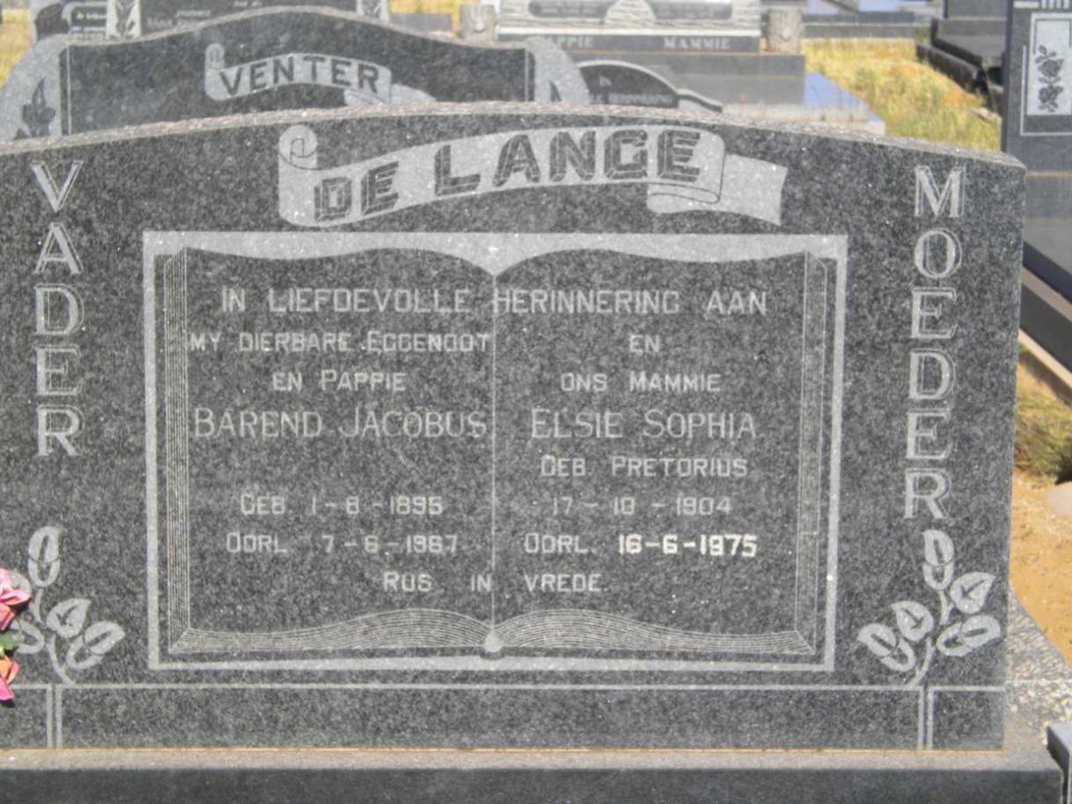 LANGE Barend Jacobus, de 1895-1967 &amp; Elsie Sophia PRETORIUS 1904-1975