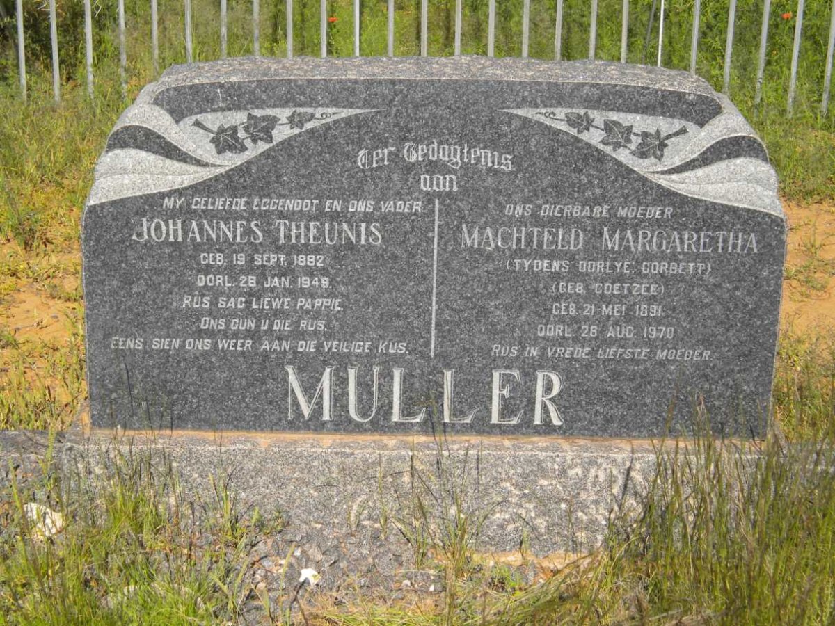 MULLER Johannes Theunis 1882-1949 &amp; Machteld Margaretha voorheen CORBETT nee COETZEE 1891-1970