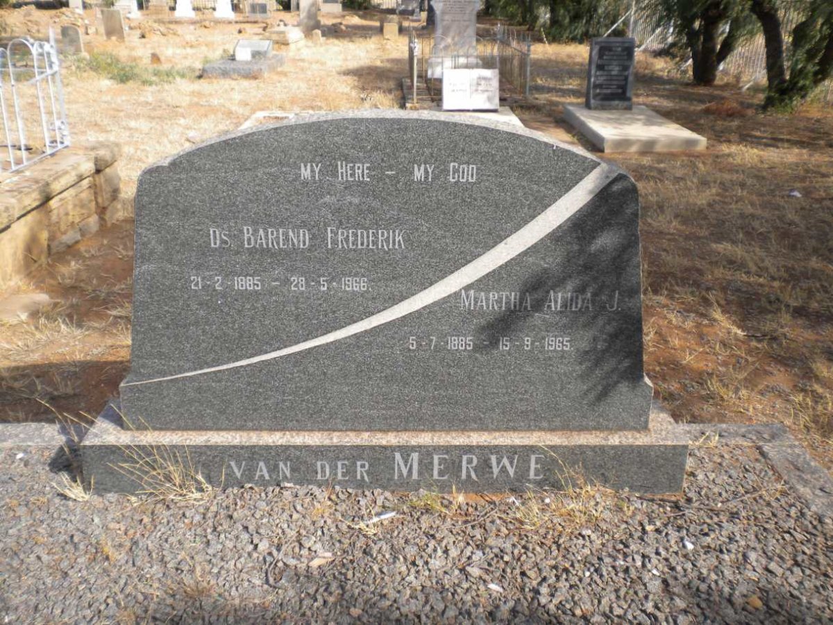 MERWE Barend Frederik, van der 1885-1966 &amp; Martha Alida J. 1885-1965