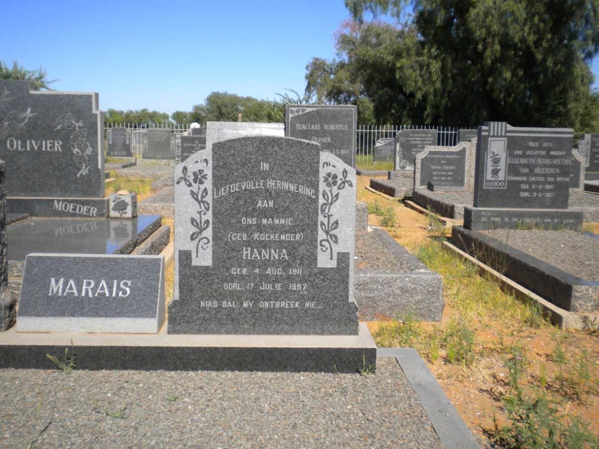 MARAIS Hanna nee KOEKEMOER 1911-1997