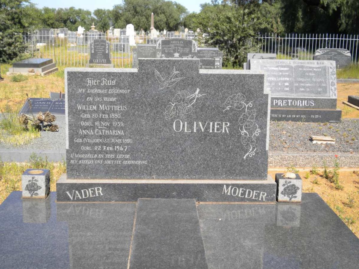 OLIVIER Willem Mattheus 1850-1959 &amp; Anna Catharina VILJOEN 1890-1967