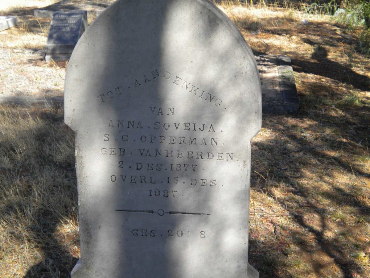 OPPERMAN Anna Soveija S.G. nee VAN HEERDEN 1877-1937