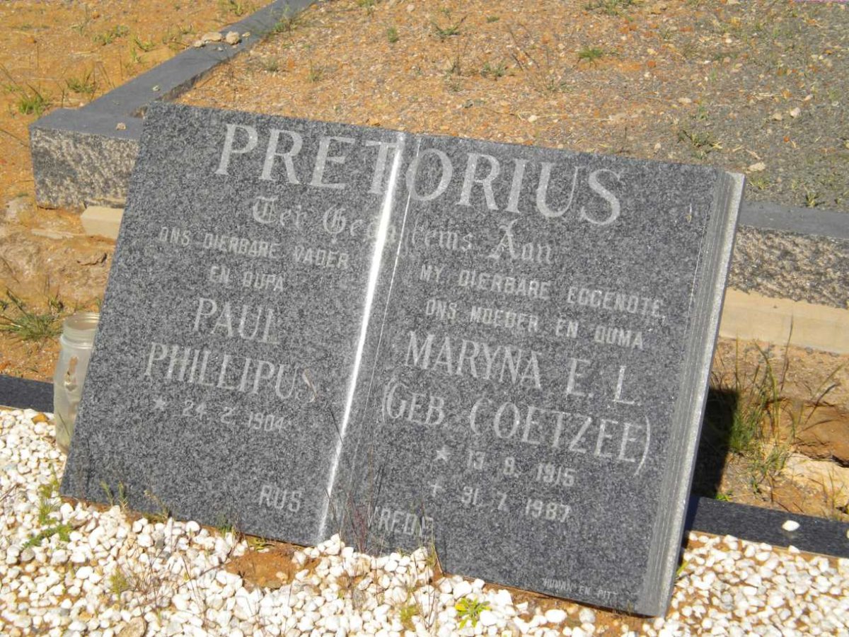 PRETORIUS Paul Philippus 1904-  &amp; Maryna E.L. COETZEE 1915-1987
