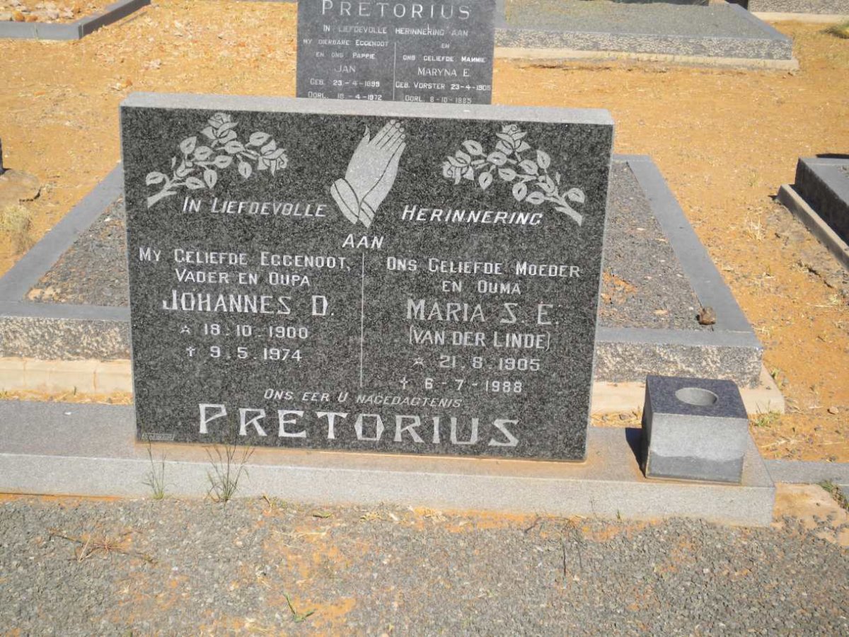 PRETORIUS Johannes D. 1900-1974 &amp; Maria S.E. VAN DER LINDE 1905-1988