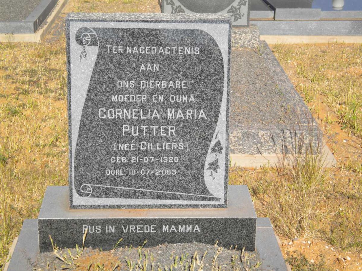 PUTTER Cornelia Maria nee CILLIERS 1920-2003