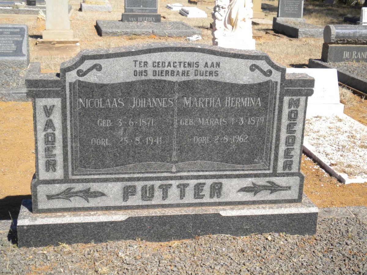 PUTTER Nicolaas Johannes 1871-1941 &amp; Martha Hermina MARAIS 1879-1962
