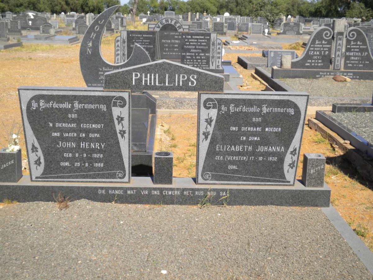 PHILLIPS John Henry 1928-1988 &amp; Elizabeth Johanna VORSTER 1932-