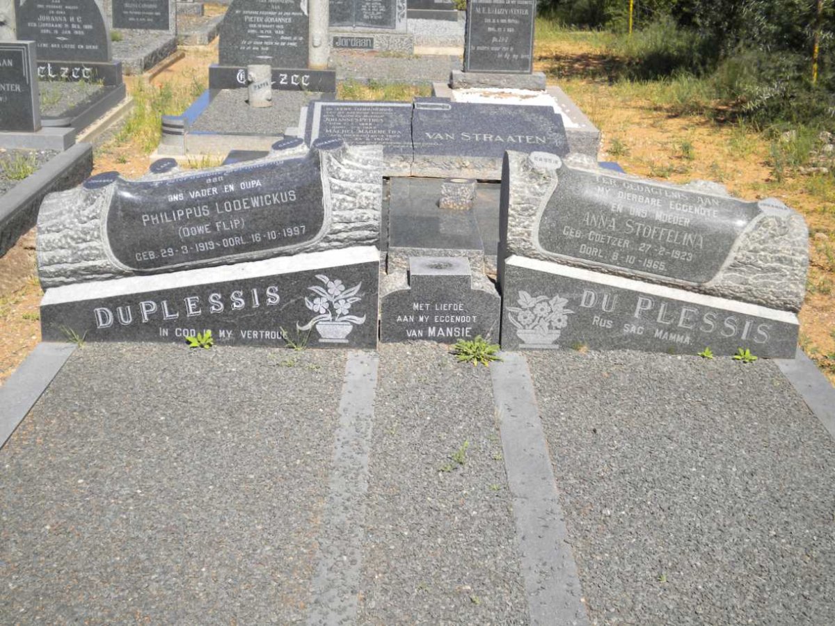 PLESSIS Philippus Lodewickus, du 1919-1997 &amp; Anna Stoffelina COETZER 1923-1965