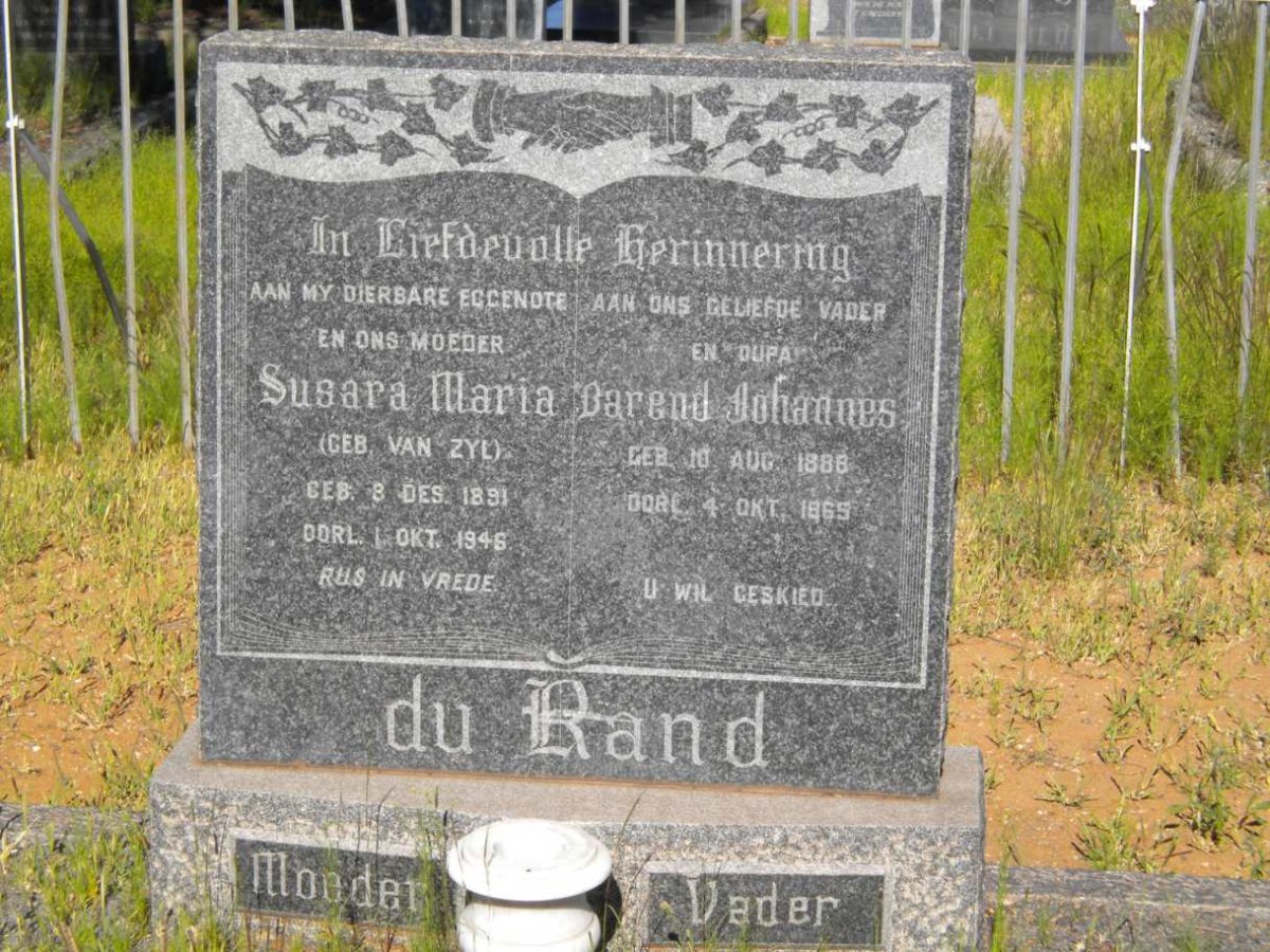 RAND Barend Johannes, du 1888-1965 &amp; Susara Maria VAN ZYL 1891-1946