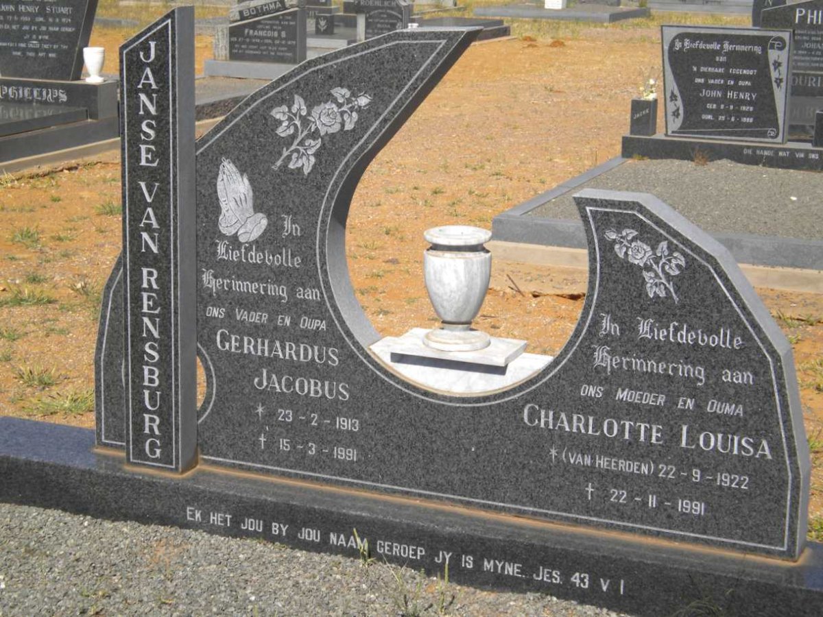 RENSBURG Gerhardus Jacobus, Janse van 1913-1991 &amp; Charlotte Louisa VAN HEERDEN 1922-1991