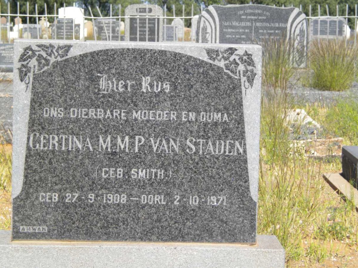 STADEN Gertina M.M.P., van nee SMITH 1908-1971