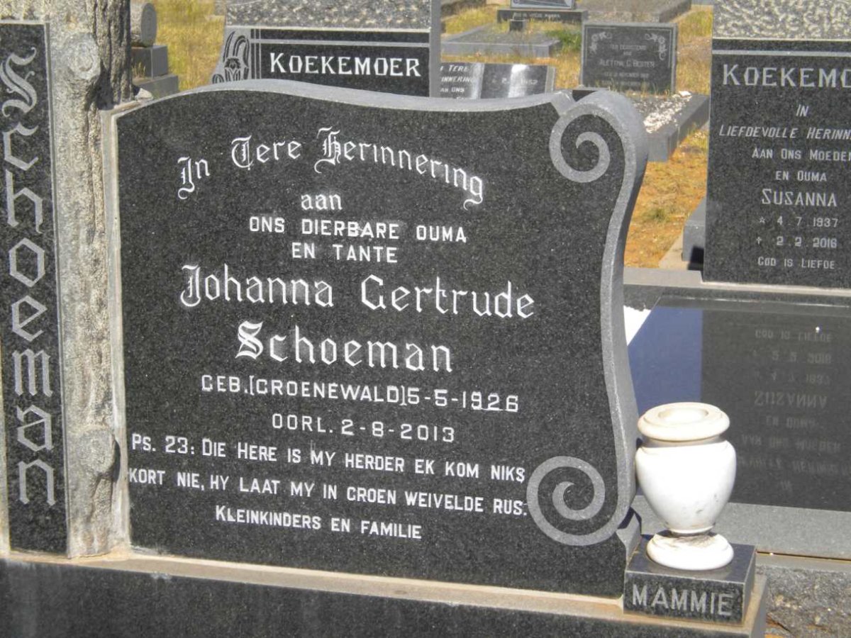 SCHOEMAN Johanna Gertrude nee GROENEWALD 1926-2013