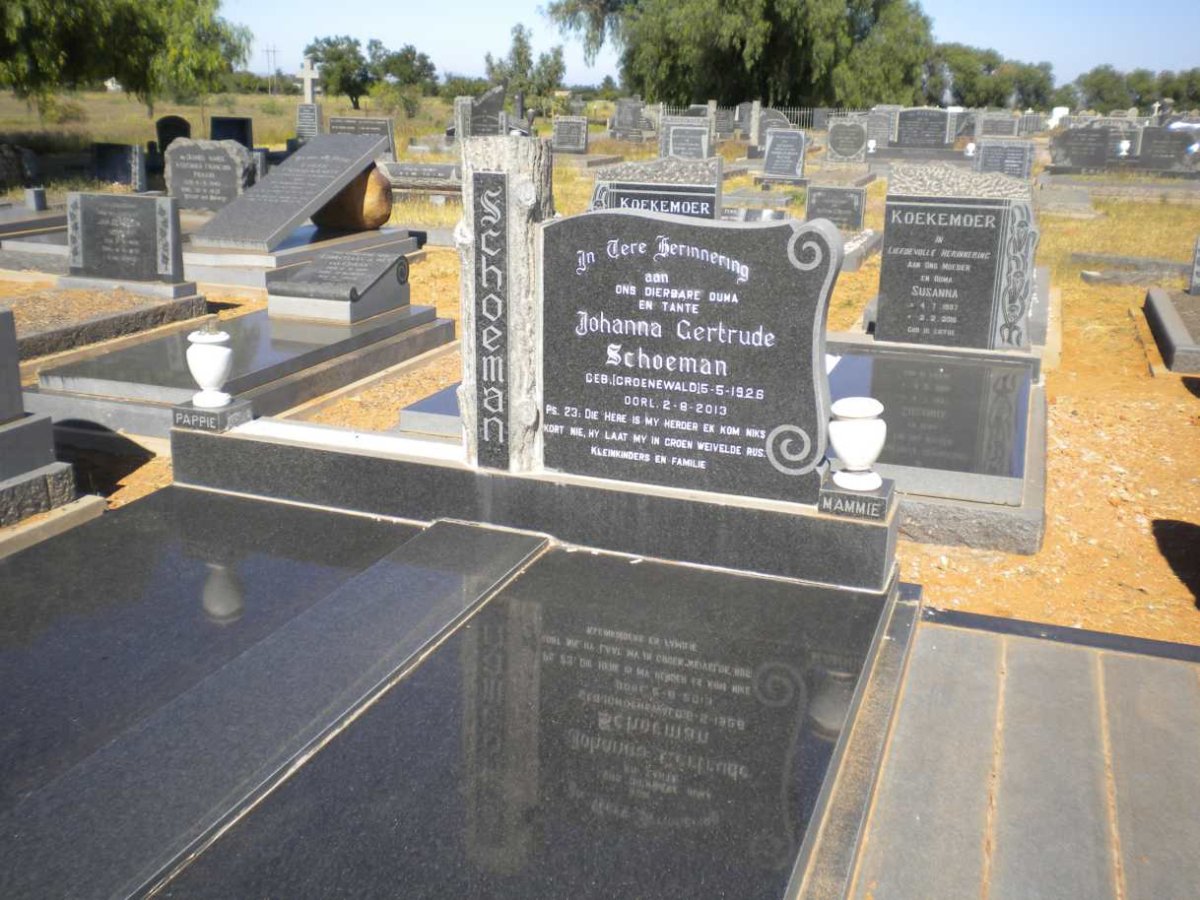 SCHOEMAN Johanna Gertrude nee GROENEWALD 1926-2013 :: SCHOEMAN Johannes Hendrik 1952-1977