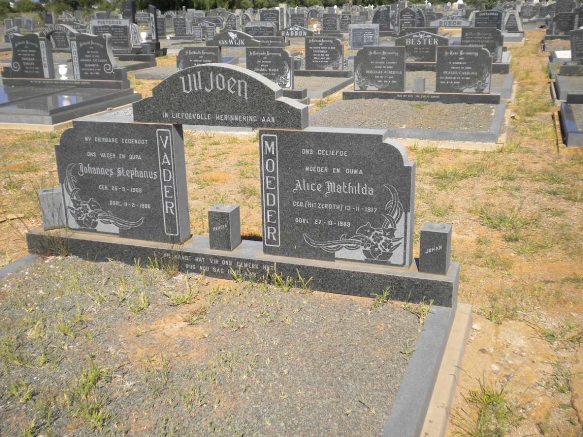 VILJOEN Johannes Stephanus 1908-1986 &amp; Alice Mathilda HITZEROTH 1917-1989