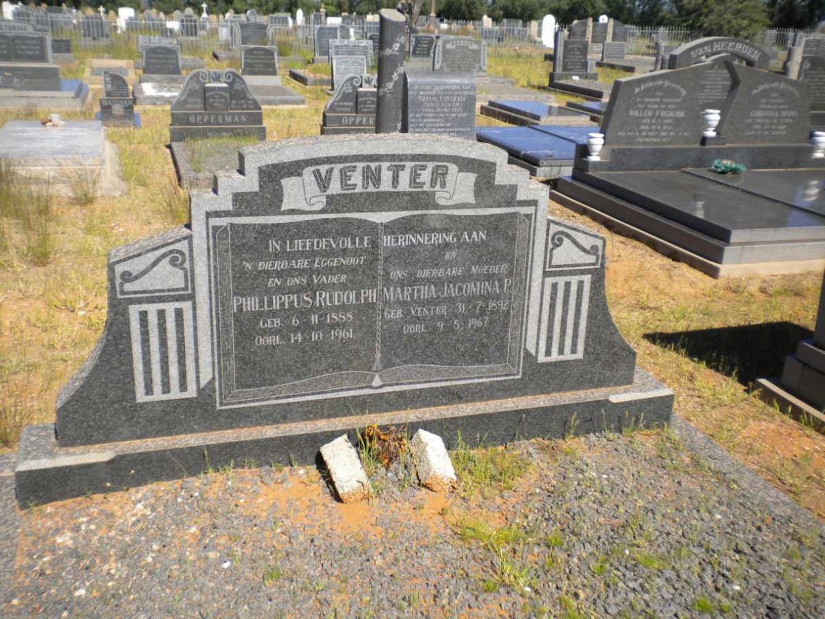 VENTER Phillippus Rudolph 1888-1961 &amp; Martha Jacomina P. VENTER 1892-1967