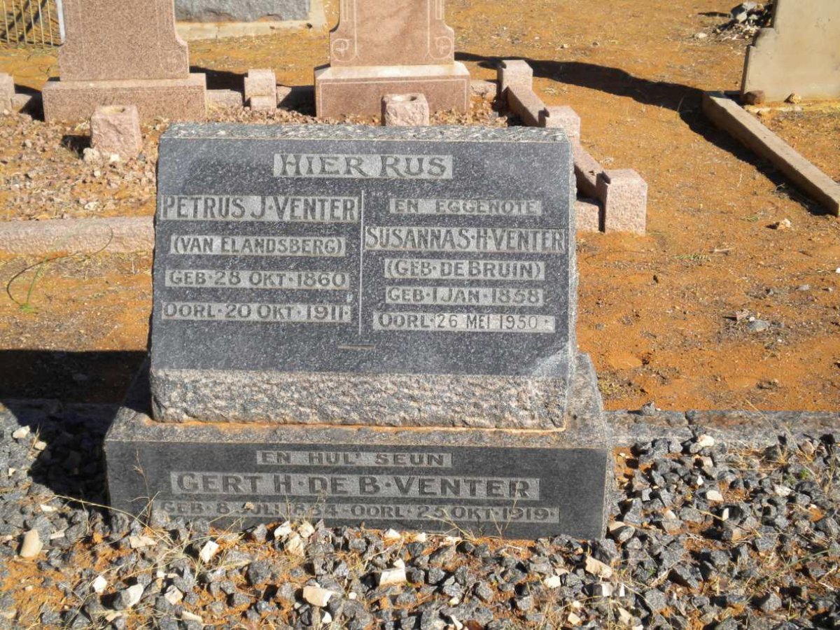 VENTER Petrus J. 1860-1911 &amp; Susanna S.H. DE BRUIN 1858-1950 :: VENTER Gert H. DE B. 1884-1919