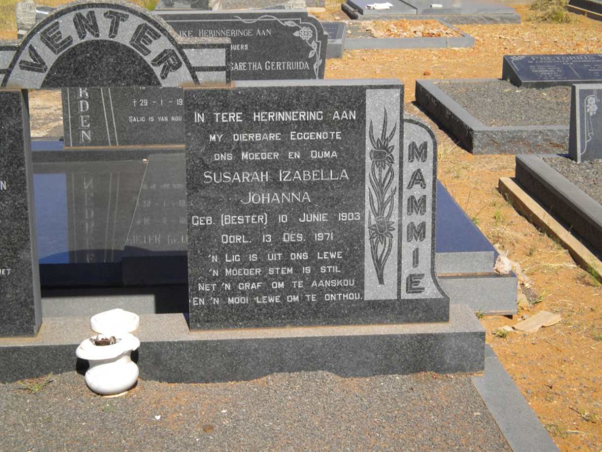VENTER Susarah Izabella Johanna nee BESTER 1903-1971