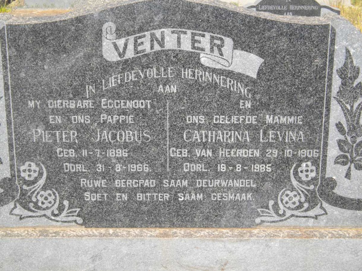 VENTER Pieter Jacobus 1896-1966 &amp; Catharina Levina VAN HEERDEN 1906-1985
