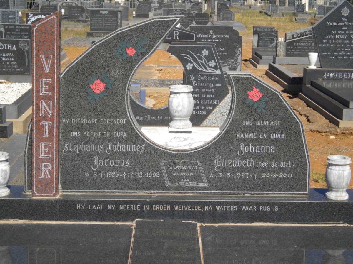 VENTER Stephanus Johannes Jacobus 1925-1992 &amp; Johanna Elizabeth DE WET 1927-2011