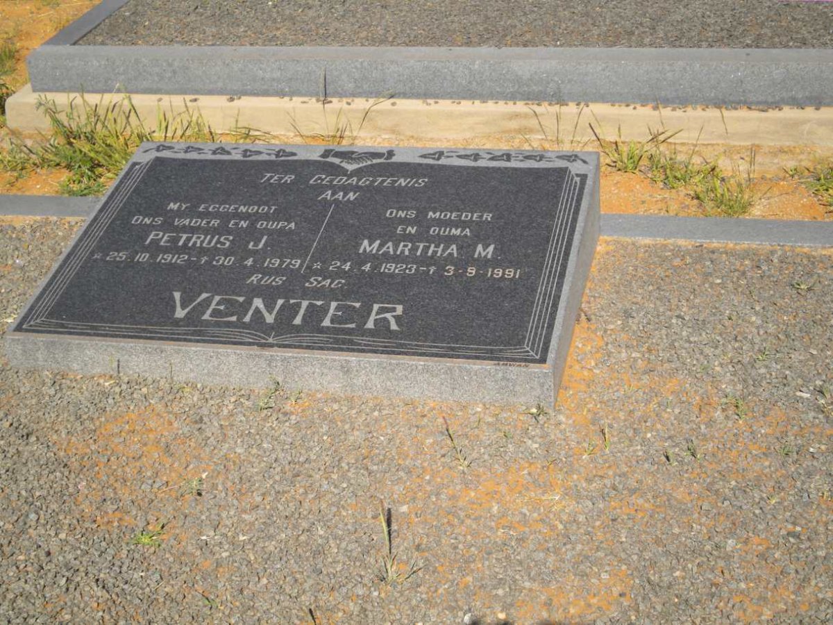 VENTER Petrus J. 1912-1979 &amp; Martha M. 1923-1991