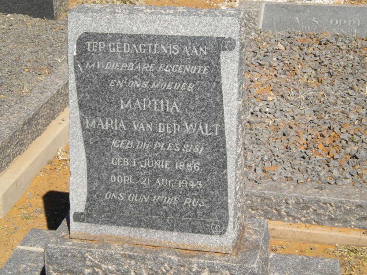 WALT Martha Maria, van der nee DU PLESSIS 1886-1943