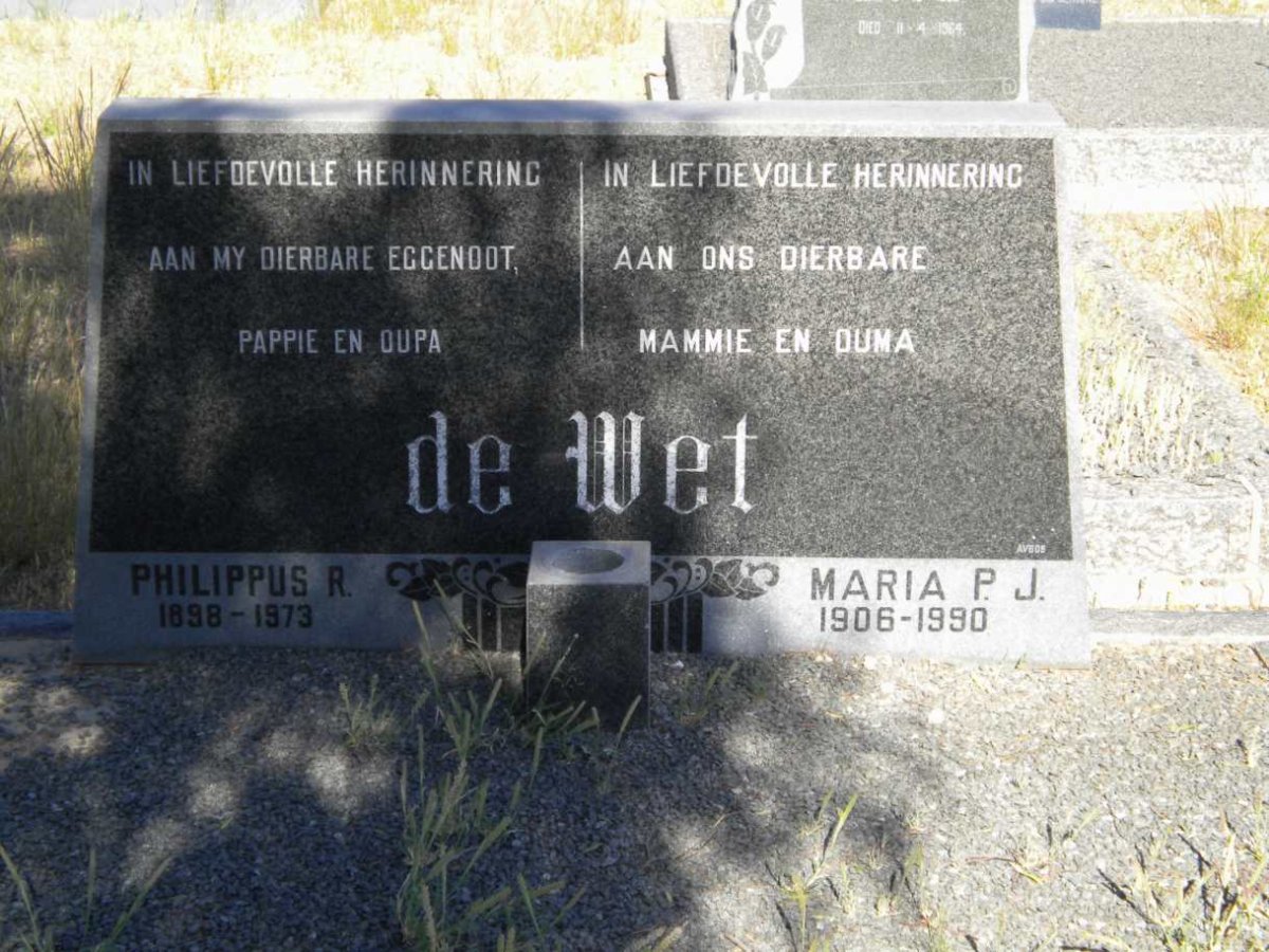 WET Philippus R., de 1898-1973 &amp; Maria P.J. 1906-1990