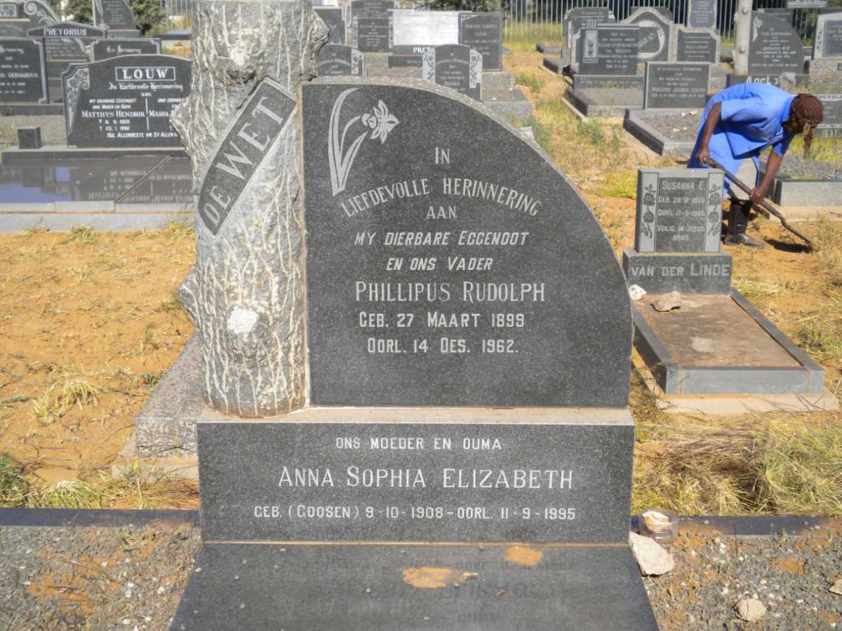 WET Phillipus Rudolph, de 1899-1962 &amp; Anna Sophia Elizabeth GOOSEN 1908-1995