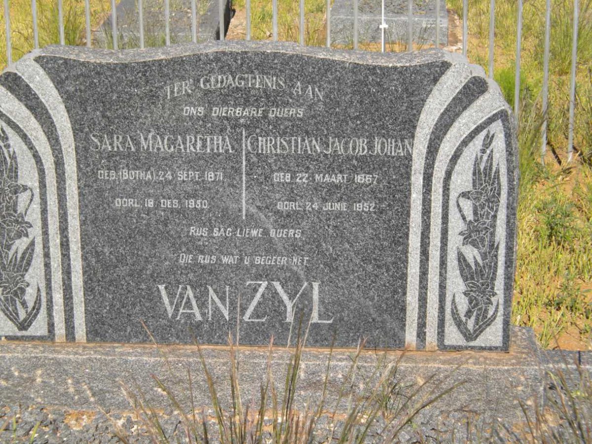 ZYL Christian Jacob Johan, van 1867-1952 &amp; Sara Margaretha BOTHA 1871-1950