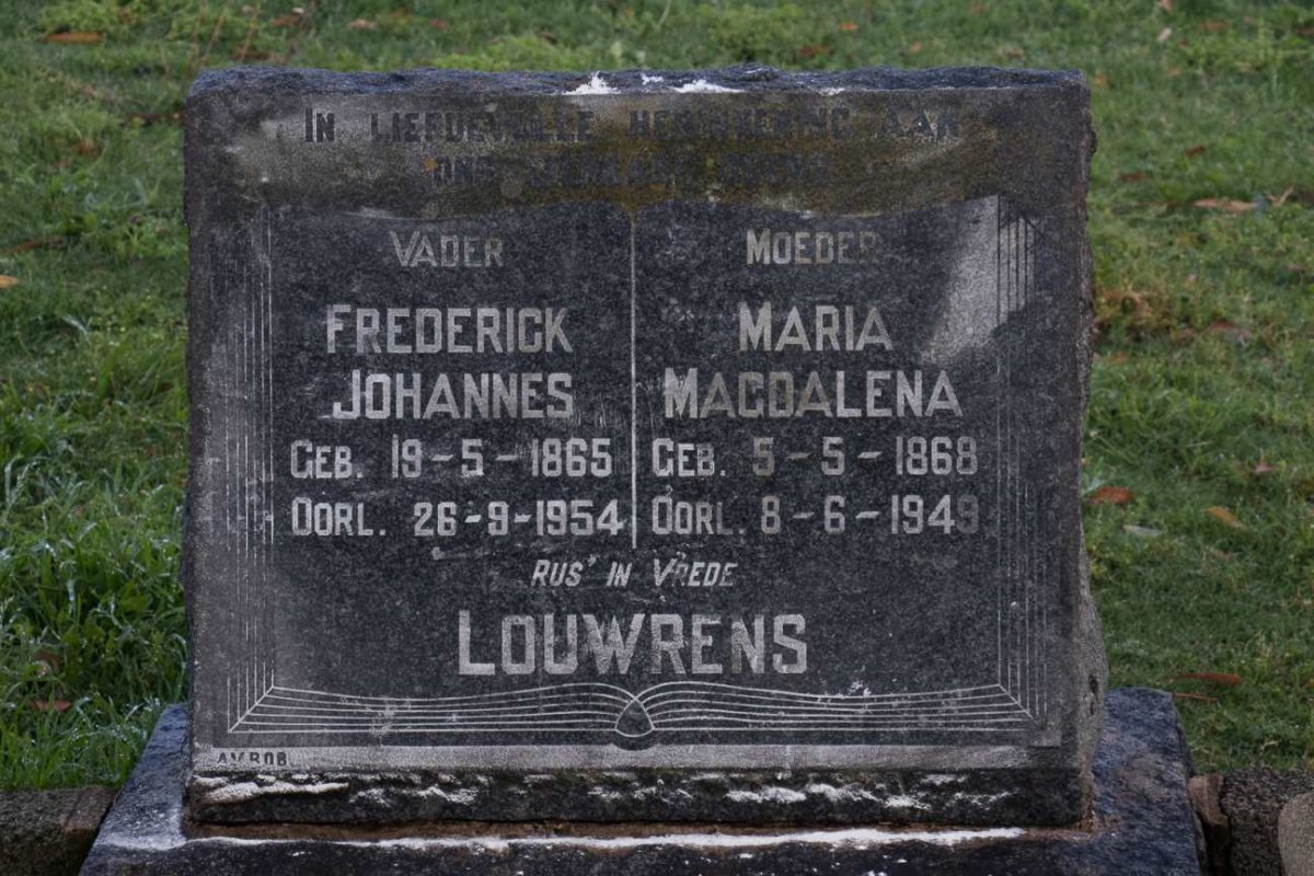 LOUWRENS Frederick Johannes 1865-1954 &amp; Maria Magdalena 1868-1949