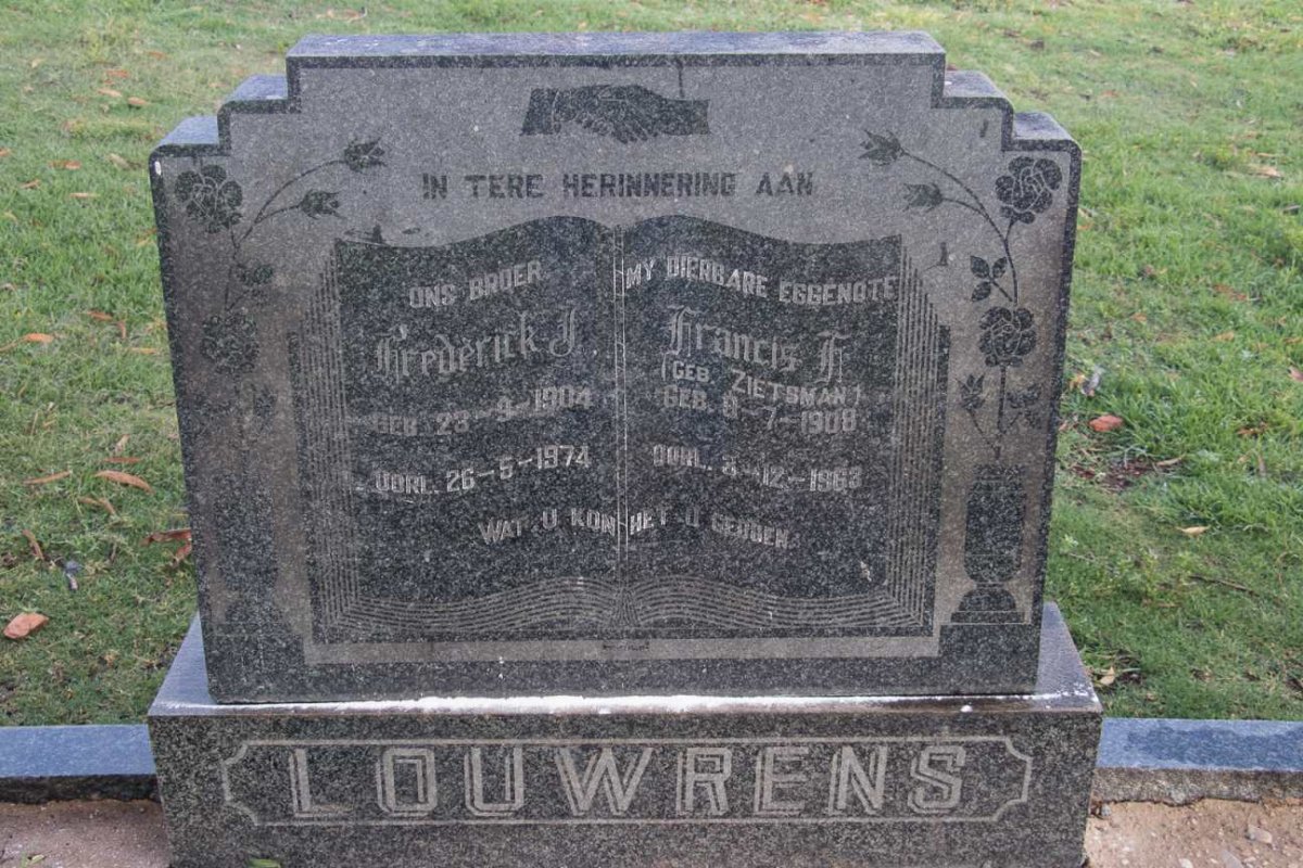 LOUWRENS Frederick J. 1904-1974 &amp; Francis H. ZIETSMAN 1908-1963