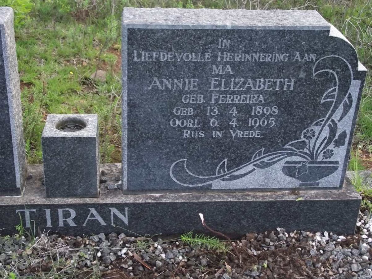 TIRAN Annie Elizabeth nee FERREIRA 1898-1965