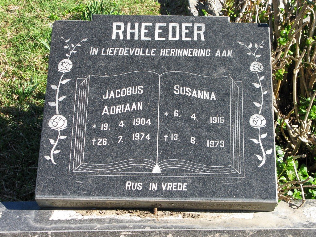 RHEEDER Jacobus Adriaan 1904-1974 &amp; Susanna 1916-1973