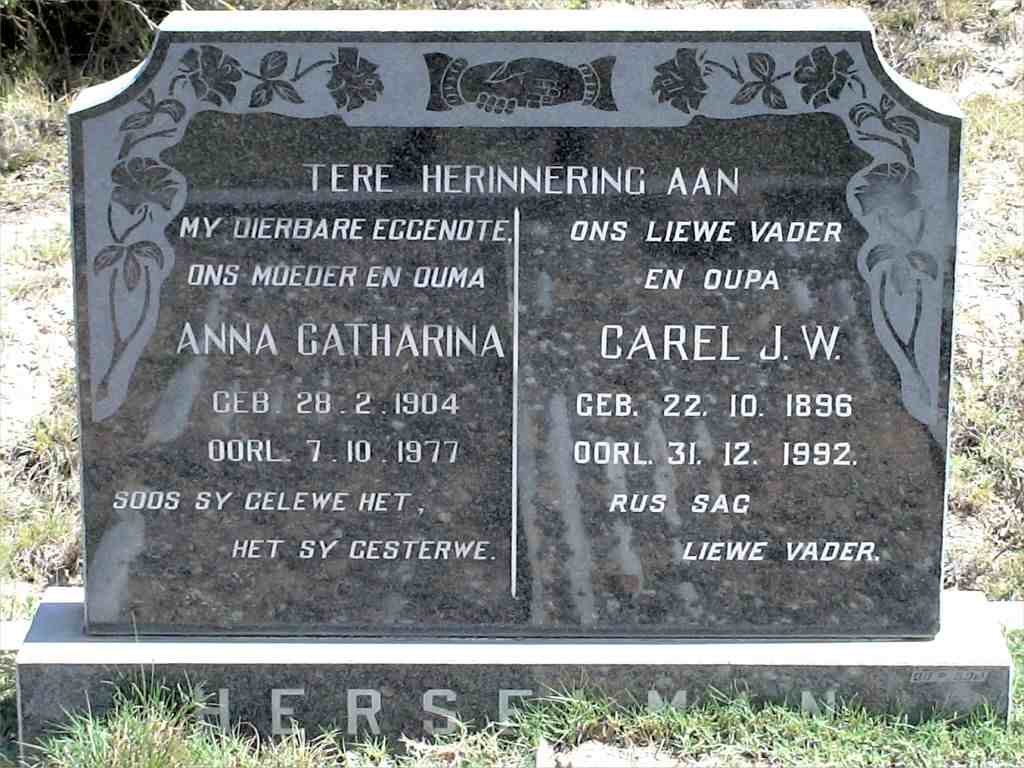 HERSELMAN Carel J.W. 1896-1992 &amp; Anna Catharina 1904-1977