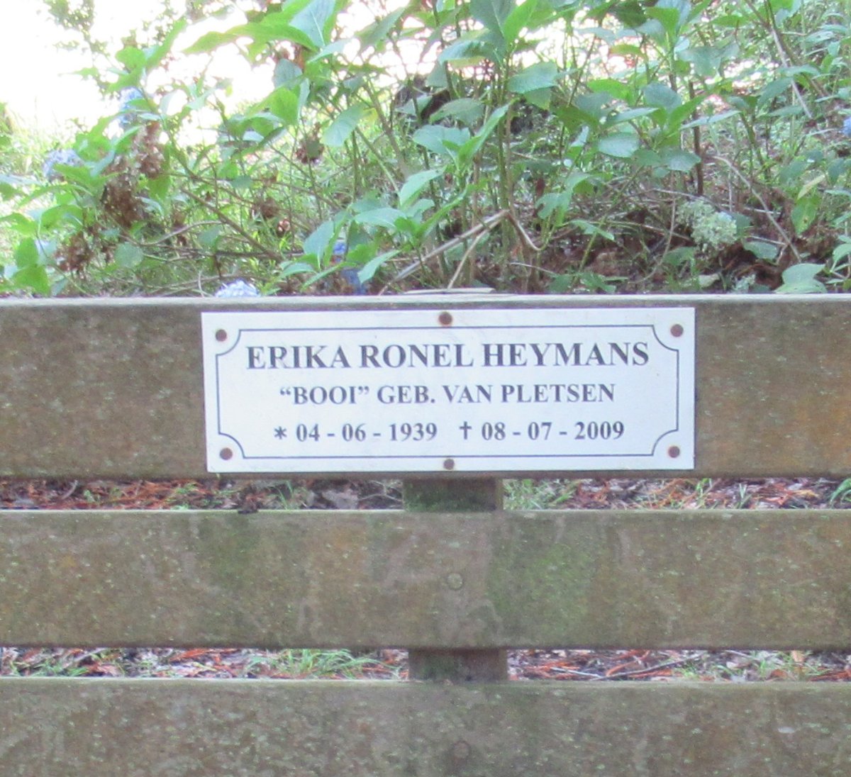 HEYMANS Erika Ronel nee VAN PLETSEN 1939-2009