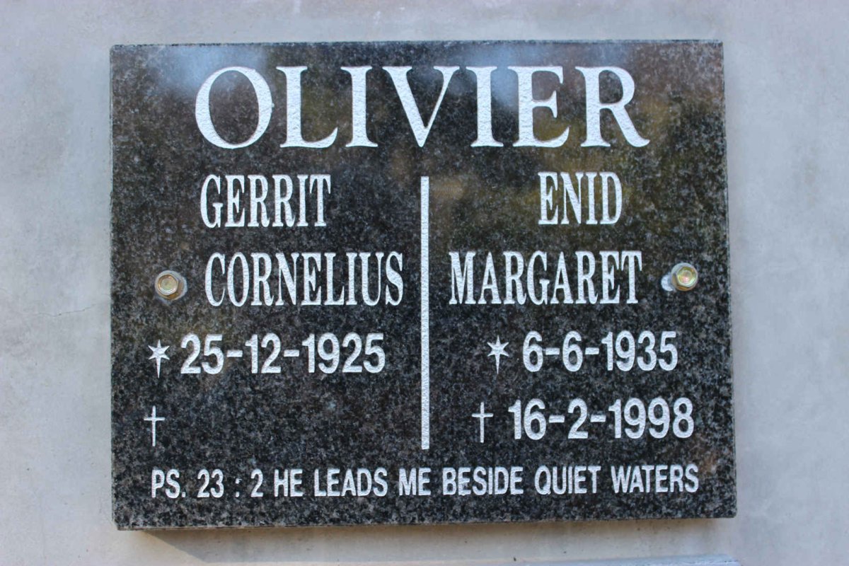 OLIVIER Gerrit Cornelius 1925- &amp; Enid Margaret 1935-1998