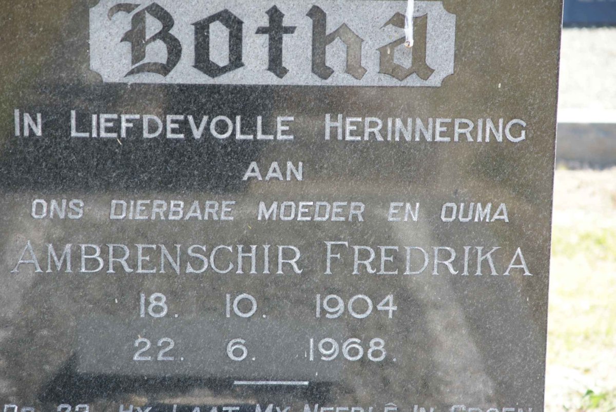 BOTHA Ambrenschir Frederika 1904-1968