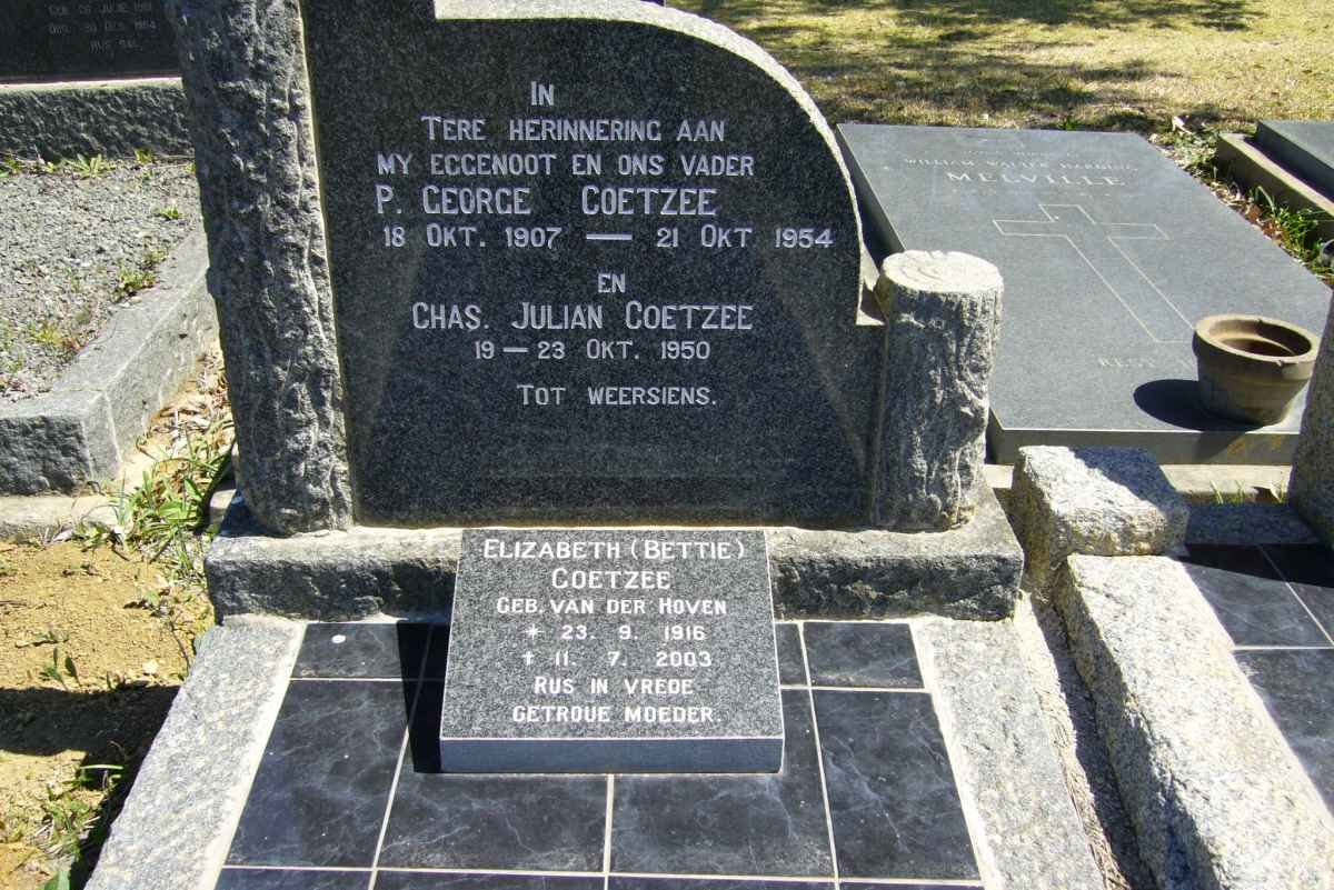 COETZEE P. George 1907-1954 &amp; Elizabeth VAN DER HOVEN 1916-2003  :: COETZEE Chas. Julian 1950-1950