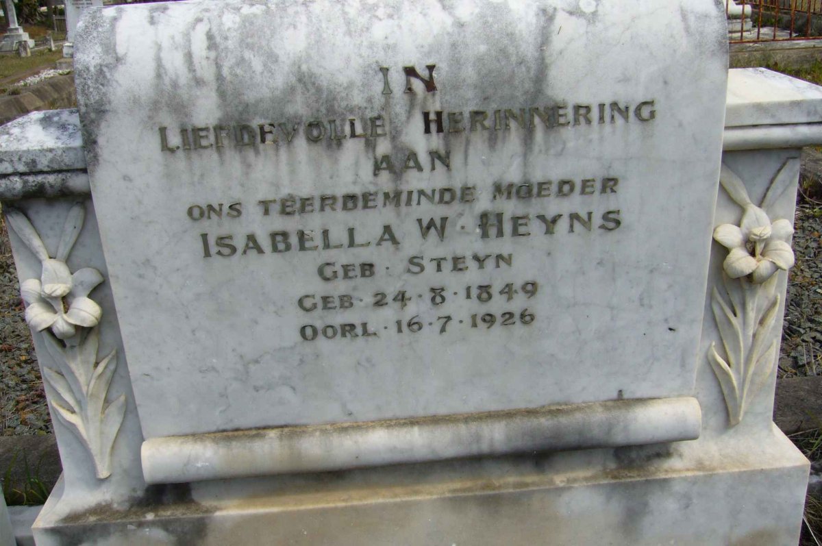 HEYNS Isabella W. nee STEYN 1849-1926