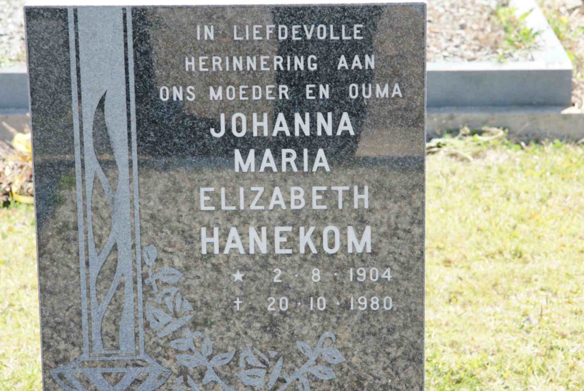 HANEKOM Johanna Maria Elizabeth 1904-1980