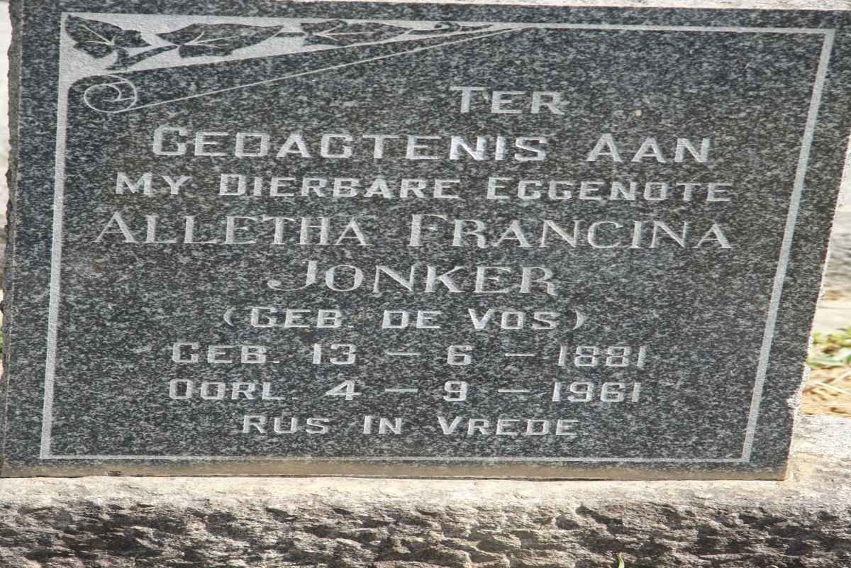 JONKER Alletha nee DE VOS 1881-1961