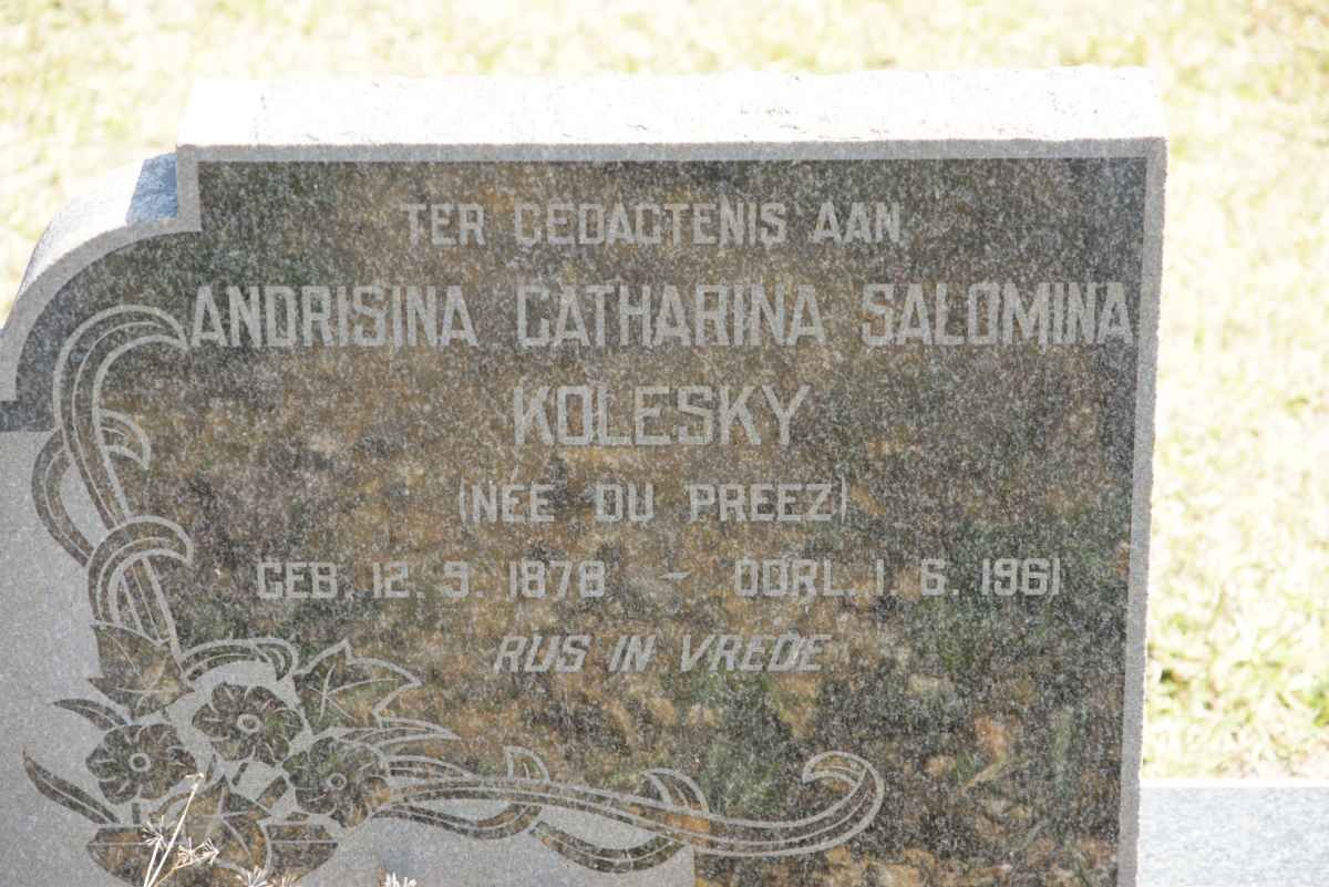 KOLESKY Andrisina Catharina Salomina nee DU PREEZ 1878-1961