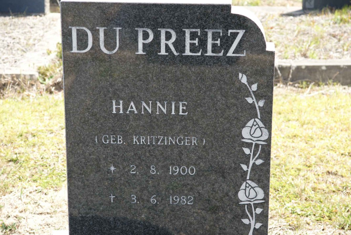 PREEZ Hannie, du nee KRITZINGER 1900-1982