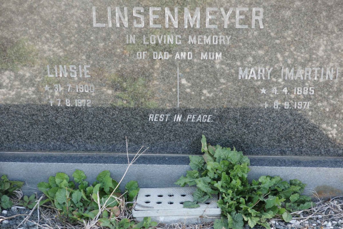 LINSENMEYER Linsie 1900-1972 &amp; Mary MARTIN 1885-1971