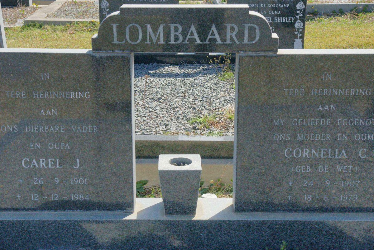 LOMBAARD Carel J. 1901-1984 &amp; Cornelia C. DE WET 1907-1979