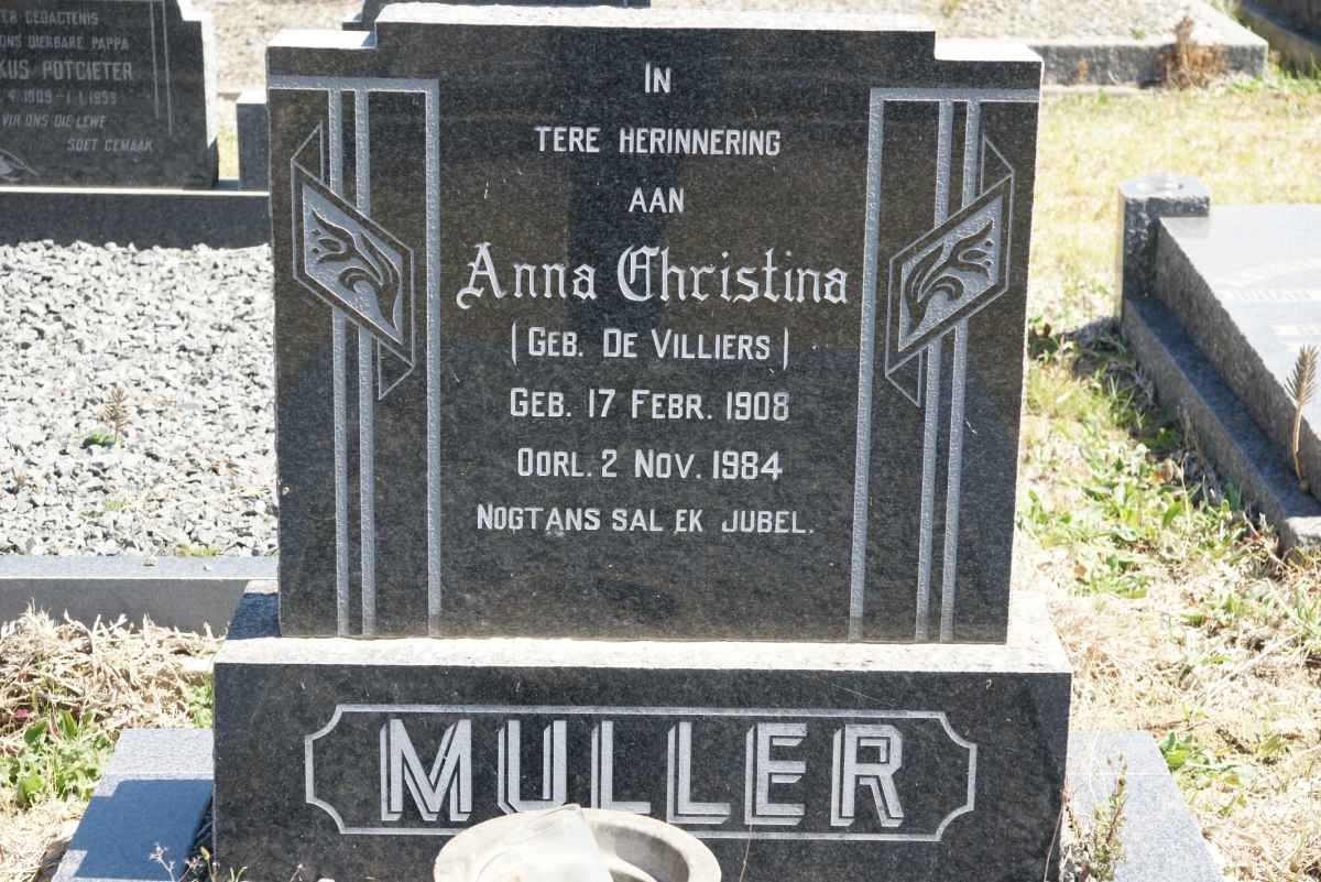 MULLER Anna Christina nee DE VILLIERS 1908-1984