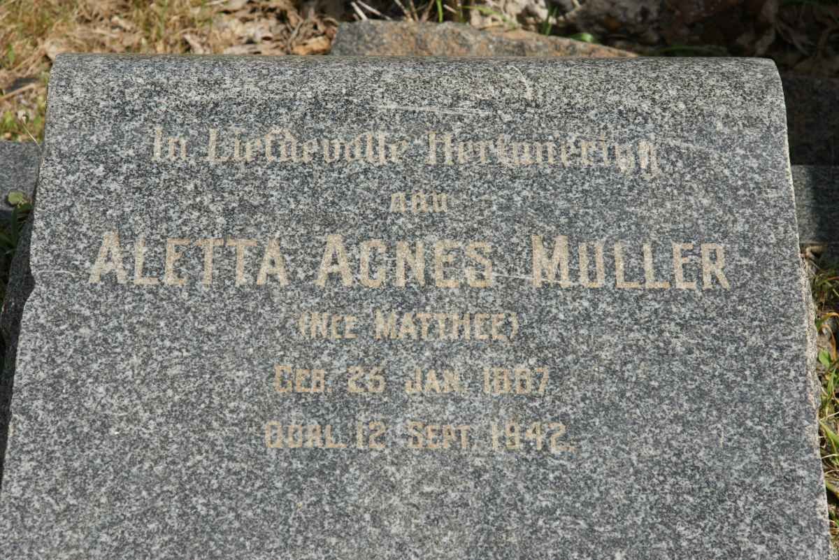 MULLER Aletta Agnes nee MATTHEE 01887-1942